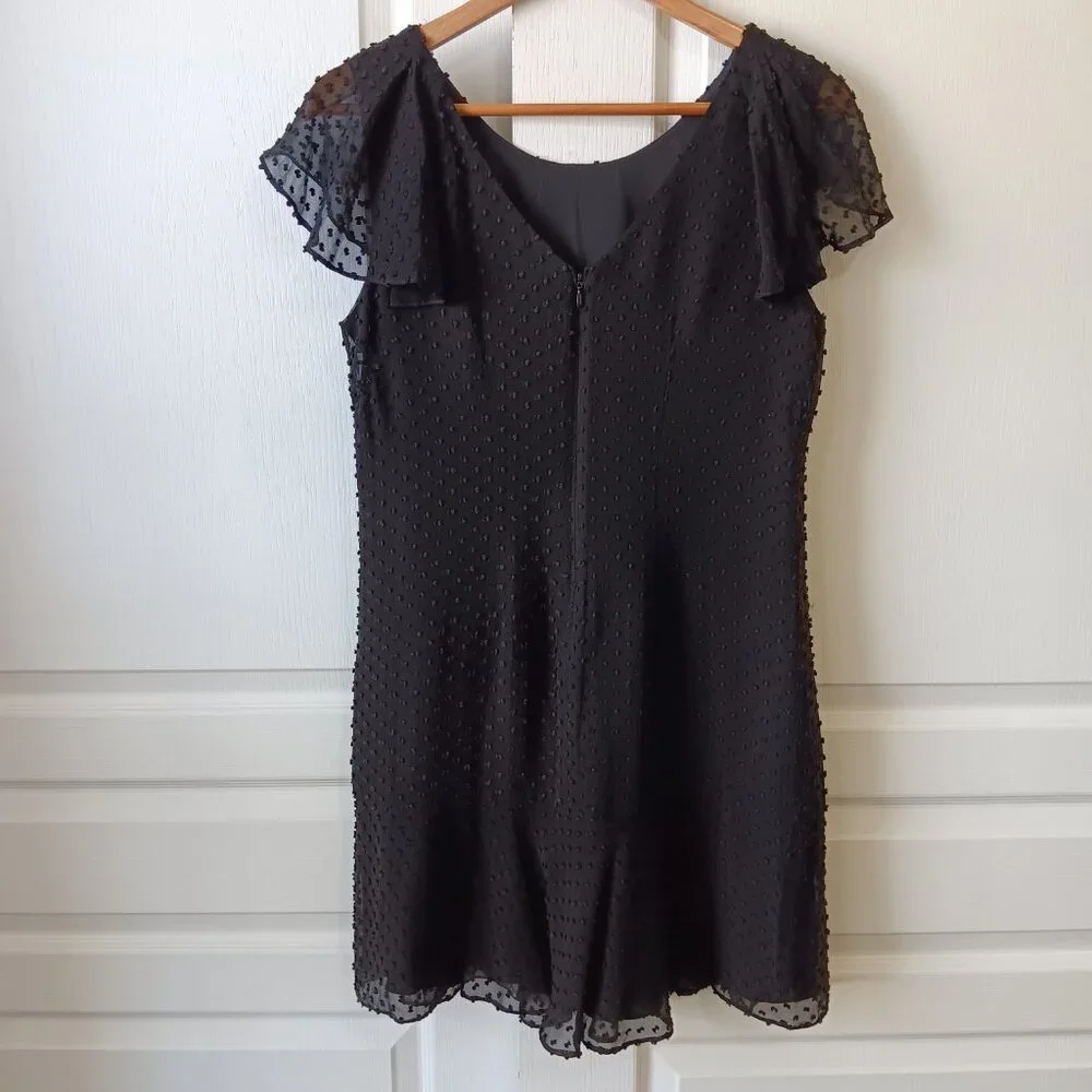 J. Crew Women's Black Silk/Cotton Swiss Dot Flutter Sleeve Flounce Dress Size 6